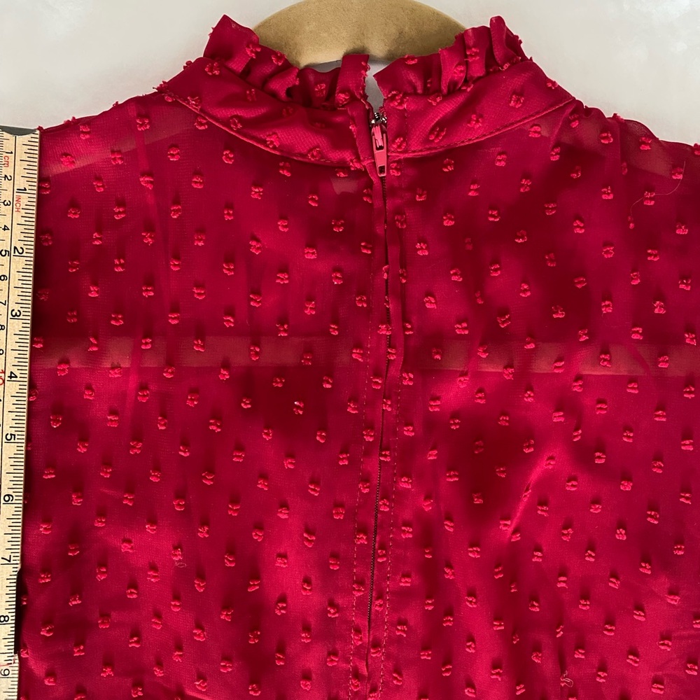 Mi Ami Red Swiss Dot Tier RuffleLong Sleeve Dress Mi Ami - Picture 3 of 4